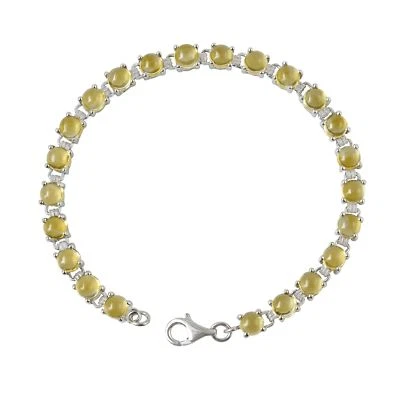 Citrine Gemstone Sterling Silver Tennis Bracelet Set In Rhodium