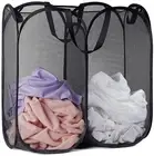 Handy Laundry Mesh Popup Hamper - Two Compartments, Collapsible for Storage a...