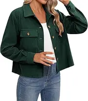 [Generic] Womens Hiking Sweatshirt Corduroy Button Down Crop Jackets Tops Long Sleeved Shirts Trendy Cactus Hoodies Women Front Buttons Jackets with Pockets