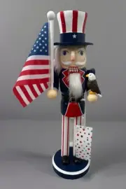 American Uncle Sam Nutcracker Holding America Flag & Eagle Rare To Find Decor