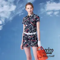 在飛比找momo購物網優惠-【KING GOLF】實體同步款-女款鎖鏈印花LOGO條紋領