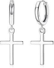 [Milacolato] S925 Sterling Silver Cross Hoop Earrings 18K Gold Plated Minimalist Dangle Cross Huggie Cuff Earrings Hypoallergenic Lightweight Trendy Cross Hoop Earrings for Men Women