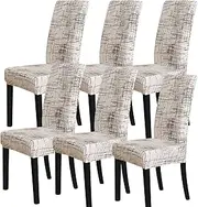 [Xiao Hua] Chair Covers for Dining Room 6 Pack Dining Kitchen Chair Cover Set of 6,Stretchable Parson Chair Covers Slipcover(6 Pack,Printed Geometric Pattern)