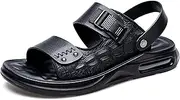 [LVOMU] Men's Printed Leather Flat Sandals With Adjust Back Strap Casual Comfortable Open Round Toe Soft Thick Cushion Slides Summer Casual Anti-slip Beach Water Shoes