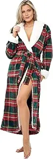 [Alexander Del Rossa] Womens Plush Fleece Robe with Hood, Contrast Bathrobe