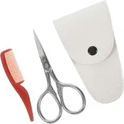 OSOLADY 3pcs Scissors for Men Stainless Steel Beard Shears with Comb for Barbershop and Home Use Durable Grooming Tools with Random Color Storage Bag Random Color