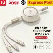 Retractable PD 100W 3 in 1 USB Type-C Micro Fast Charging Cable Charger Cord