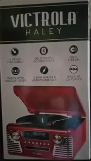 New Victrola Haley Vintage Red Retro Bluetooth Record CD AM/FM Player Speakers