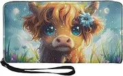 [Belidome] Wristlet Purse Wallet for Women Ladies Handbag Leather, Cute Highland Cow, One Size