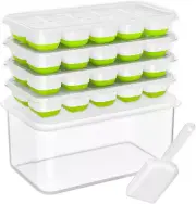 Ice Cube Tray with Lid and Bin, 4 Pack Silicone Plastic Ice Cubes Trays for Free