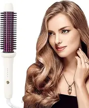 Hair Straightening Brush - Curling Iron Brush, Rotating Curling Iron Brush | 28mm Negative Ion Heated Comb, Double Voltage Curling Iron Brush With Interchangeabl Barrels