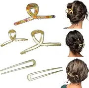 Sensory4u Metal Hair Claw Clips Variety Pack (Gold)