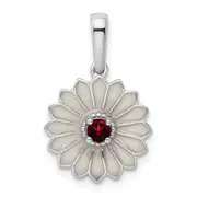 Sterling Silver Garnet and Enamel Flower Pendant