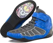 [WCXTY] Boxing Shoes for Men,Fashion High Top Comfortable Youth Wrestling Shoes,Casual Lightweight Non-Slip Women Bodybuilding Shoes,with Breathable Mesh,Unisex (Color : Blue, Size : 9)