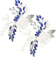 SHERCHPRY 2 pcs Bridal Hair Combs with Blue Rhinestone and Leaf Design Chic Wedding Hair Accessories for Brides Side Combs for Special Occasions