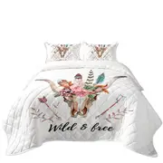Wild and Free Native Floral Bull Skull Coverlet