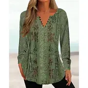 Women's Tunic Shirt Henley Shirt Blouse Tunic Basic Floral Buttons Print Long Sleeve Regular Tops Round Neck Casual Holiday Yellow Pink Green Gray Light Blue S