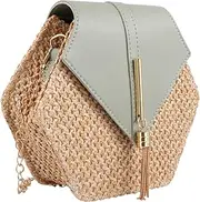 [ANDRESLAD] Straw Chain Tassel Crossbody Bag for Women Pu Leather Messenger Bag Compact Shoulder Bag for Travel and Shopping