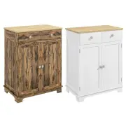 HOMCOM Rubber Wood Top Kitchen Cupboard Side Cabinet Island w/ Adjustable Shelf