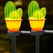Garden Decor Solar Lights Outdoor - 2 Pack Cactus Stake Waterproof Landscape Lights Pathway Yard Lawn Walkway Decoration