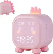Floridliving Digital Alarm Clock, Kids Cute Alarm Clocks with Night Light, Snooze Mode, Temperature, Countdown, Voice Control, Dual Alarm, USB Port (Pink)