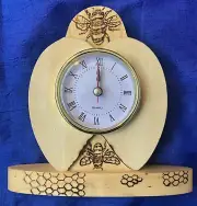 Bee And Honeycomb Desk Clock, Hand Burned Wood. 6” Tall