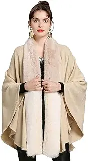 [Generic] Knitted Cardigan Shawl Cape Coat Female Cloak Poncho with Faux Fur Collar Oversized Scarf Blanket for Wedding Bride Bridesmaids
