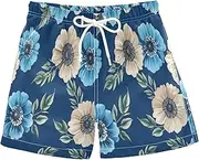 [RPLIFE] Swim Shorts for Boys, Big Boys Swim Trunks 2t, Painted Flowers Blue Beige