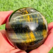 377g Natural Gold Blue Tiger's-eye Sphere Crystal Ball Specimen Healing