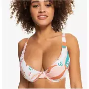 New Roxy Beach Classics Underwired D-Cup Bikini Top Bright White Paradiso sz L