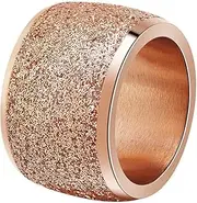 [INRENG] Women's Stainless Steel Ring Shiny Sequins Pave Sandblast Wide Wedding Band Silver, Rose Gold, Black