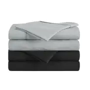 180GSM Cotton Flannelette Bed Sheet Set - Silver, Queen - Queen