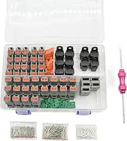 190PCS Deutsch DT Connector Kit,20 Set 2 Pin Electrical Connectors,DT04-2P/DT06-2S Automobile Waterproof Connector,1011-344-0205 Black Dust Cap,16# Solid Contacts and Removal Tool (A-2 Pin 20 Set)
