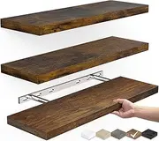 Sorbus Wall Mounted Floating Shelves for Wall Décor - Large 24 Inch, 3 Pack, Gray