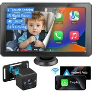 Car Baby Monitor with Wireless CarPlay Support Camera with 7" HD Touch Screen