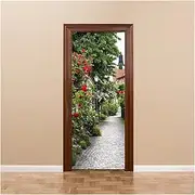 Door Stickers Leaves Stone Roads French Town Scenic Roses DIY 3D Door Sticker for Kids Room Door Home Decoration Accessories (Color : A, Size : 38.5x200cmx2pcs)