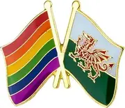 [Pinstant] Gay LGBTQ Rainbow Pride Wales Welsh United Kingdom National Flag Crossed Flags Friendship Love Alliance Allies 1" Enamel Pin, 1 Inch, Enamel, enamel