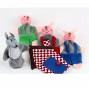 Kids 5 Finger Puppets Set - 3x PIGS, WOLF, HOUSE Fun Educational Toy Role Play
