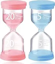 Heatunk Set of 2 Colorful Hourglass Sand Timers: Perfect for Kid's Games, Classroom, Home, Office, and Kitchen Use - 5 Min (Blue) and 20 Min (Pink)