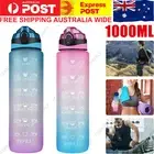 1L Water Bottle Motivational Drink Flask Time Markings BPA Free Sport Gym DF