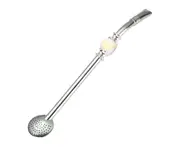 Straw Spoon Creative Durable Stainless Steel Multifunctional Drinking Ladle for Home-Yellow