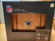 DALLAS COWBOYS WHISKEY BOX GIFT SET OAK CHEST WITH ACCESSORIES GLASSES COASTERS