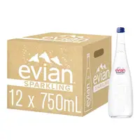 在飛比找松果購物優惠-Evian玻璃瓶汽泡天然礦泉水 750毫升x12入 (代理商