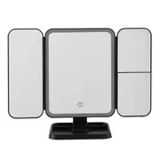TOOLKISS LED Makeup Mirror Tri-Fold Lighted Vanity Mirror with 1X/2X/3X Magnifications, 55 LED Beads, Adjustable Brightness & Color Temperature, 90° Swivel, Portable & Rechargeable