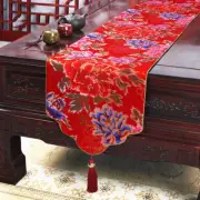 Chinese Table Runner Vintage Floral Jacquard Tablecloth Tassel Home Decor