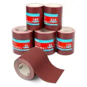 Sandpaper Roll Set 5 Rolls, 9.3cm x 5m, 60/80/120/180/240 Grit, Aluminium Oxide