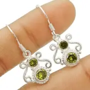 Natural Peridot 925 Solid Sterling Silver Earrings 1 1/3" Long @B4-8