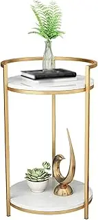 Accent Sofa Table, Modern Round End Tables Double Marble Side Table Multifunctional Nightstand Bedroom Snack Table with Storage & Stable Metal Stand,Gold,40 * 40 * 70Cm Feito na China Comfortable