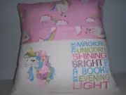 Unicorn Pink Reading Pillow with book pocket.
