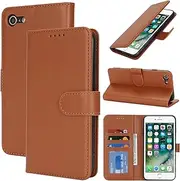 Cavor for iPhone 7/8 Case iPhone SE 2020/ SE 2022 Case Leather Wallet Folio Flip Cover with Kickstand and Photo Holder Card Slots Protective Shockproof Phone Cases-Light Brown